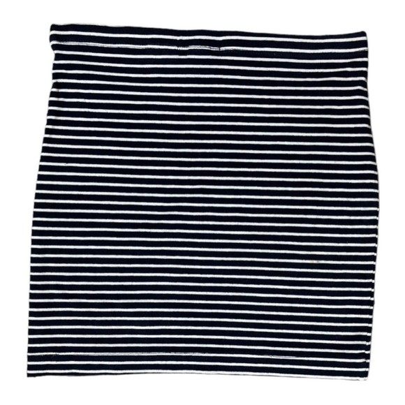 H&M Mini Skirt XS Straight Fitted Striped Cotton Blend Jersey Stretch Navy - Picture 7 of 7